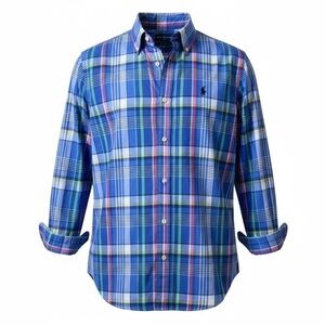 Ralph Lauren Blue Plaid Button Down Long Sleeve Shirt Size Large